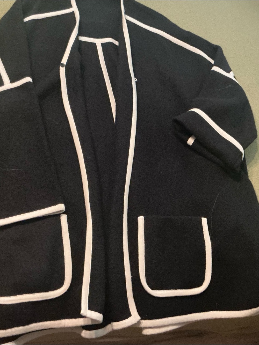 Rachel Zoe Black Open Sweater-Jacket with White Piping